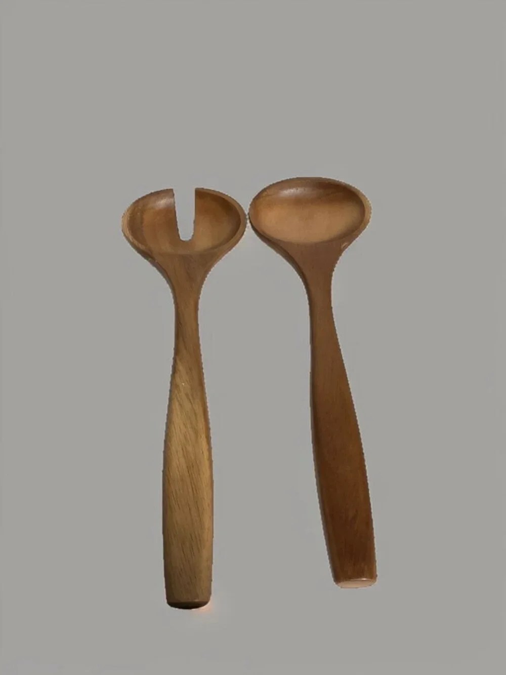 Wooden Salad Server Set - 2-Piece Spoon & Fork Serving Utensils Handcrafted Natu